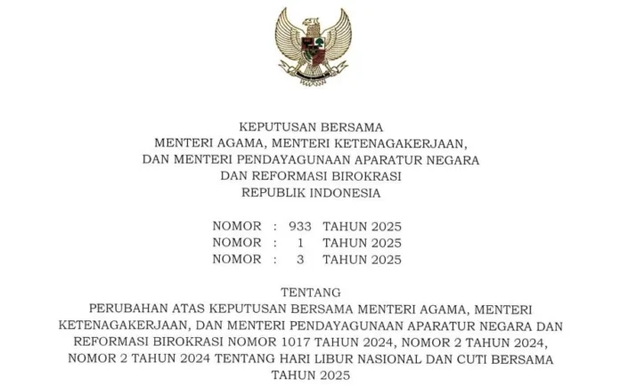 SKB Tiga Menteri tentang cuti bersama 18 Agustus 2025