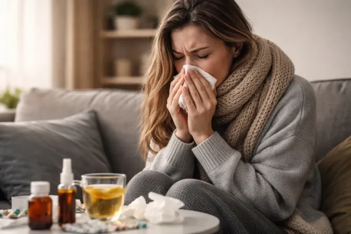 Wanita mengalami flu